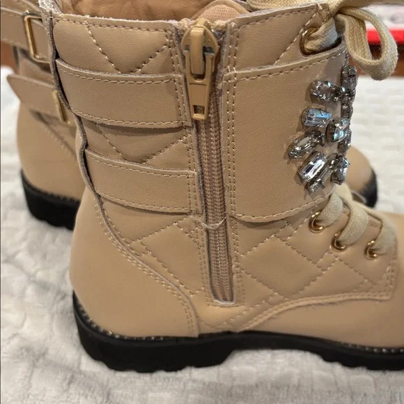 Embellished Beige Ankle Boots - Picture 3 of 6